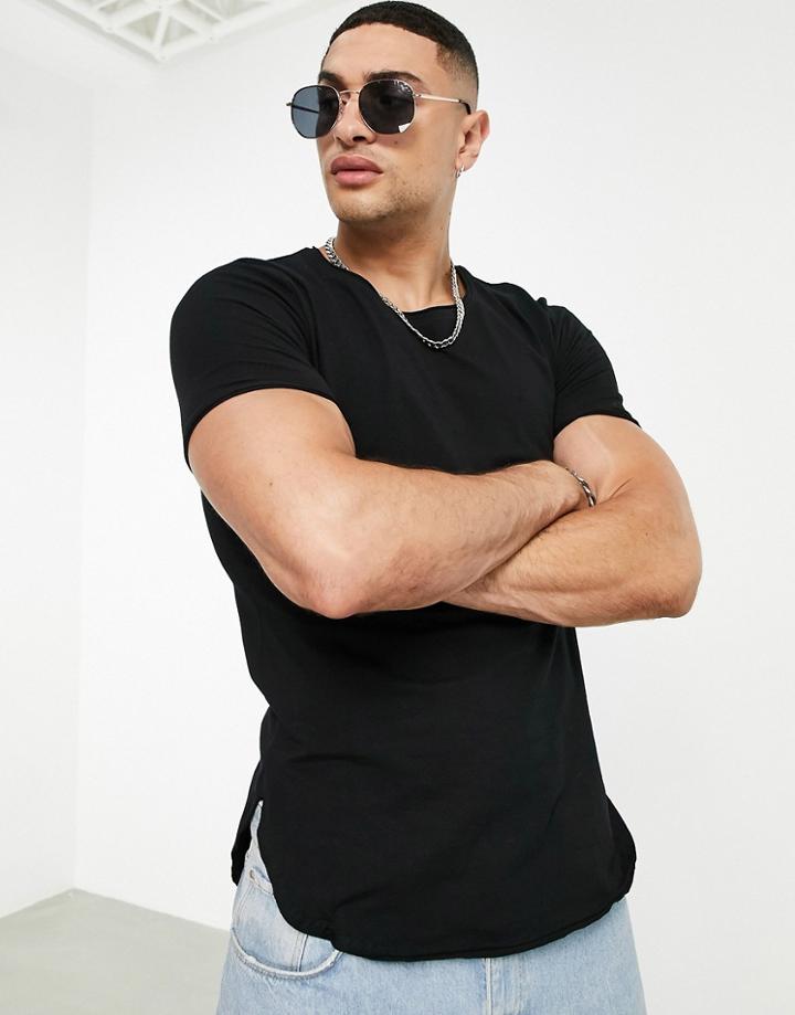 Bershka Raw Edge T-shirt In Black