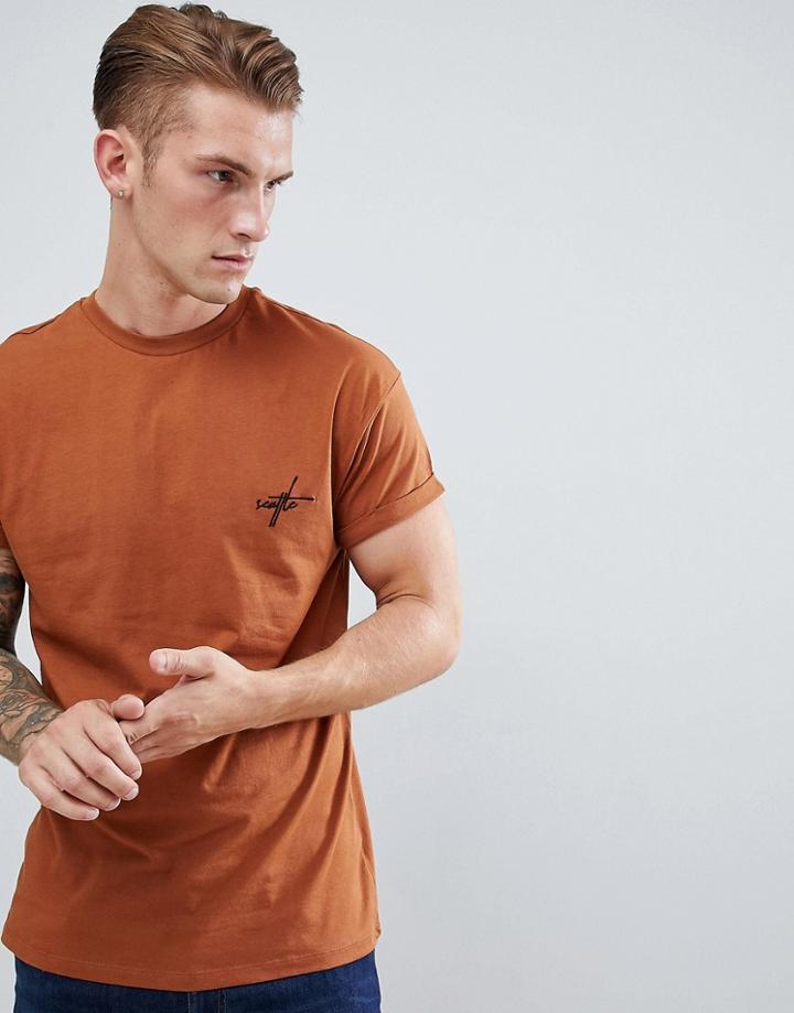 New Look T-shirt With Seattle Embroidery In Brown - Brown