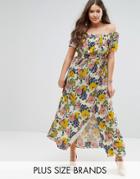 Koko Plus Bardot Maxi Dress In Floral Print - Cream