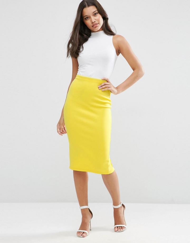 Asos Pencil Skirt In Scuba - Yellow