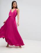 Asos Blouson Pleated Maxi Dress - Pink