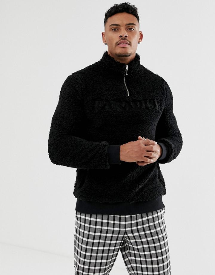 River Island Half Zip Funnel Neck Top In Black - Black