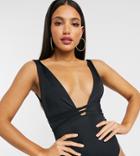 Asos Design Recycled Tall Glam Belted Swimsuit In Black