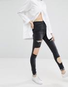 Waven High Rise Skinny Jeans With Patches And Rips - Black