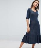 Selected Femme Glitter Knitted Dress With Pleated Skirt - Blue