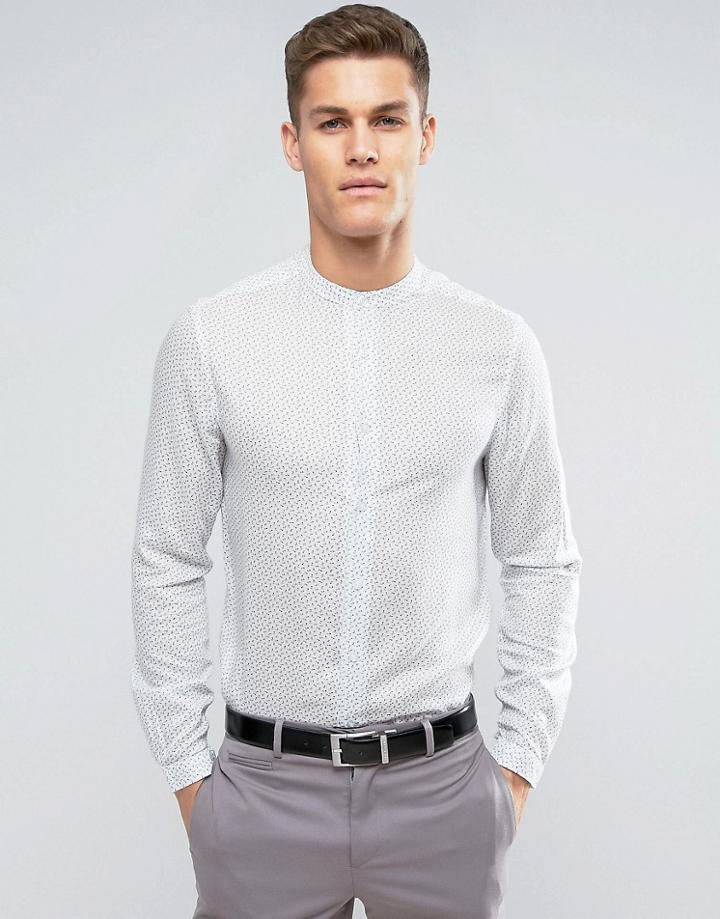 Asos Regular Fit Vintage Floral Print Shirt With Grandad Collar - White