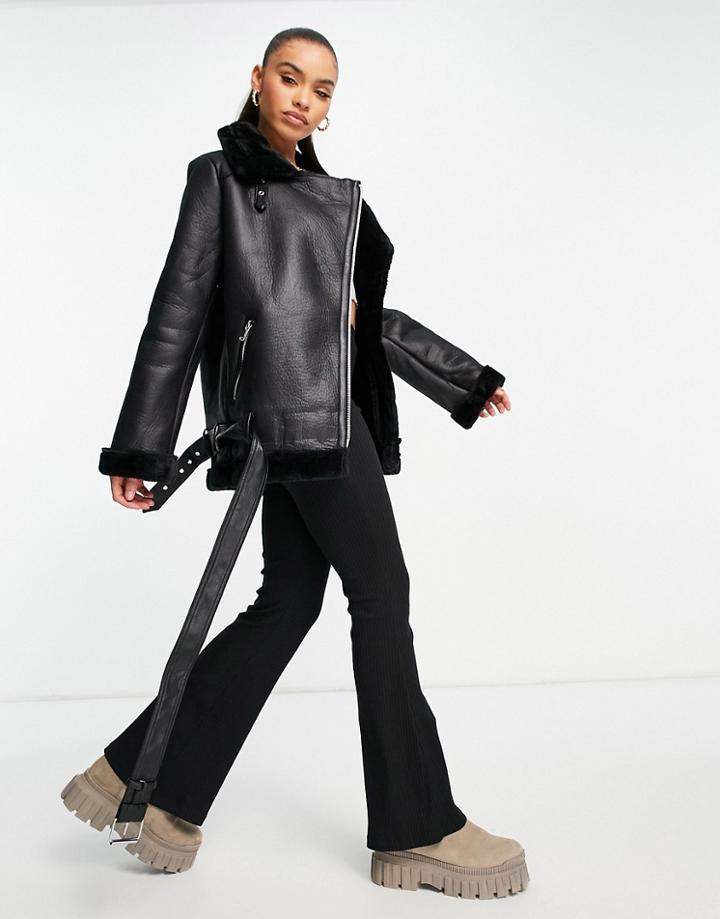 Na-kd Bonded Aviator Jacket In Black