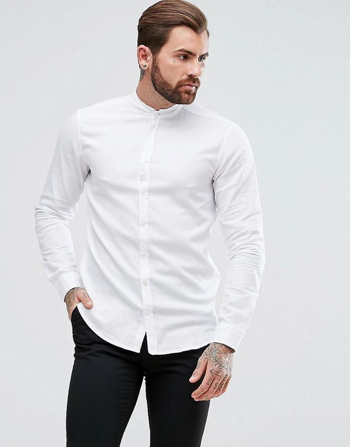 Boss Orange By Hugo Boss Easy 1 Regular Fit Grandad Collar Oxford Shirt In White - White