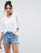 Asos Top With V-neck And Pretty Tie Sleeve Detail - White