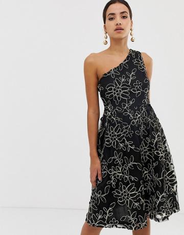 Dolly & Delicious One Shoulder Midi Dress - Black