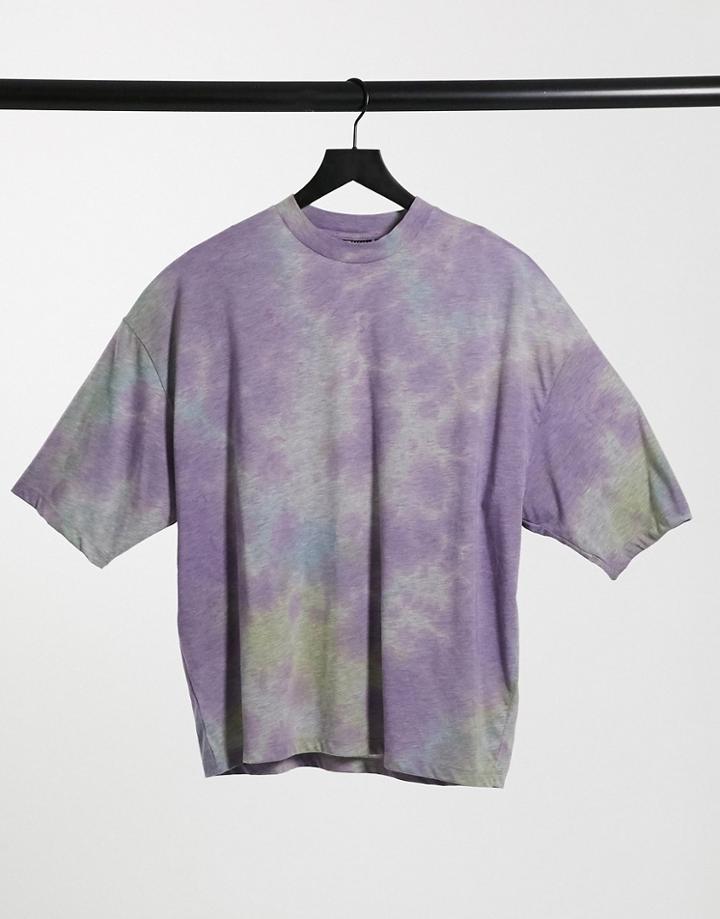 Asos Design Oversized T-shirt With Half Sleeves In Gray Marl Tie Dye Wash-grey
