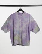 Asos Design Oversized T-shirt With Half Sleeves In Gray Marl Tie Dye Wash-grey