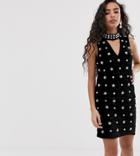 River Island Petite Pearl Embellished Velvet Dress - Black