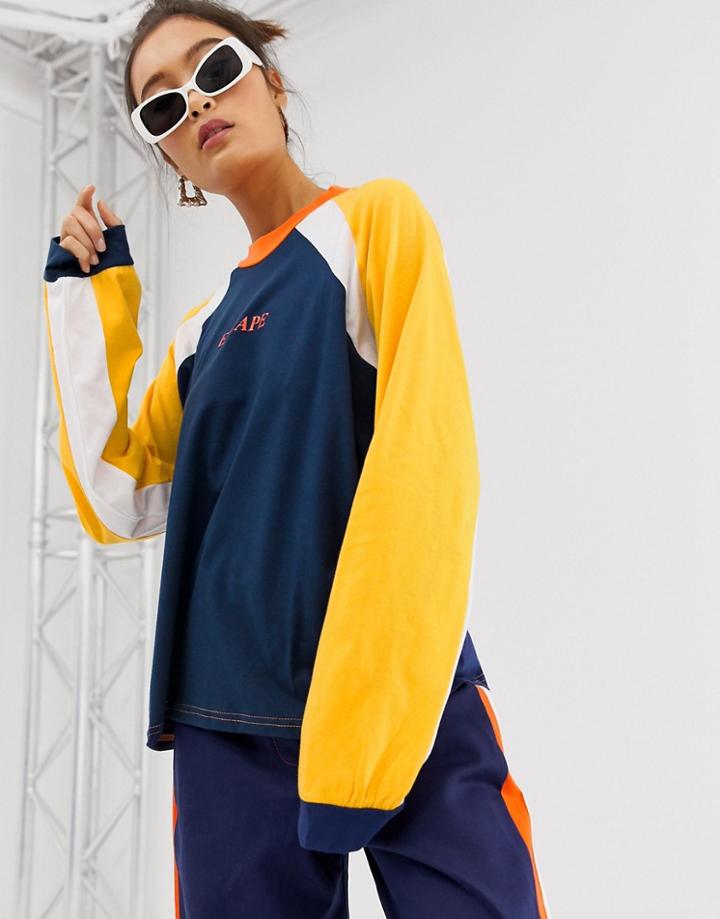 The Ragged Priest Long Sleeve Boyfriend T-shirt With Slogan - Navy