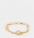 Asos Design Curve Multirow Bracelet With Faux Pearl And Mixed Chain In Gold Tone