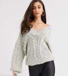 Asos Design Tall Oversized V Neck Chunky Cable Sweater-gray
