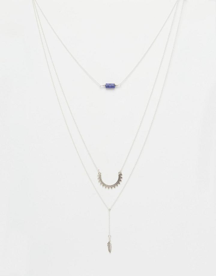 Asos Pack Of 3 Bar & Feather Necklaces - Antique Silver