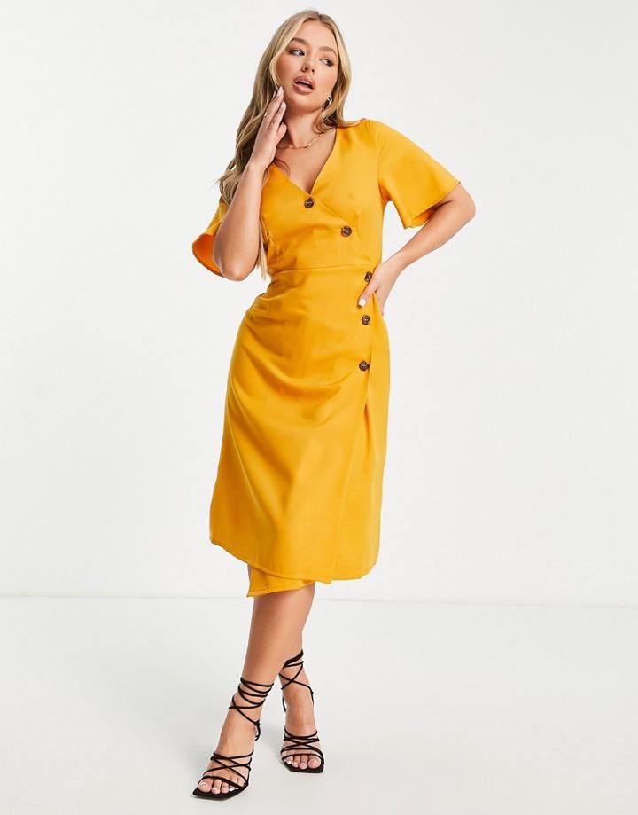 Unique 21 Button Side Midi Dress In Yellow