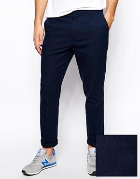 Asos Slim Fit Smart Pants In Twill - Navy