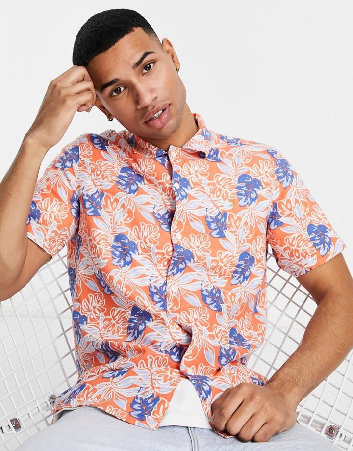 Farah Short Sleeve Printed Shirt In Orange