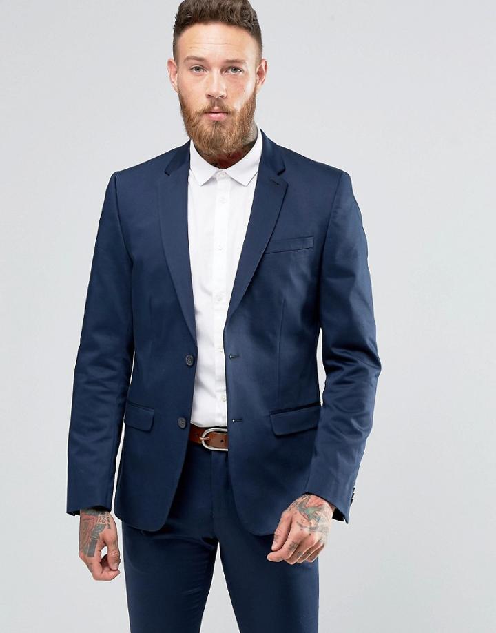 New Look Sateen Suit Jacket In Navy - Navy