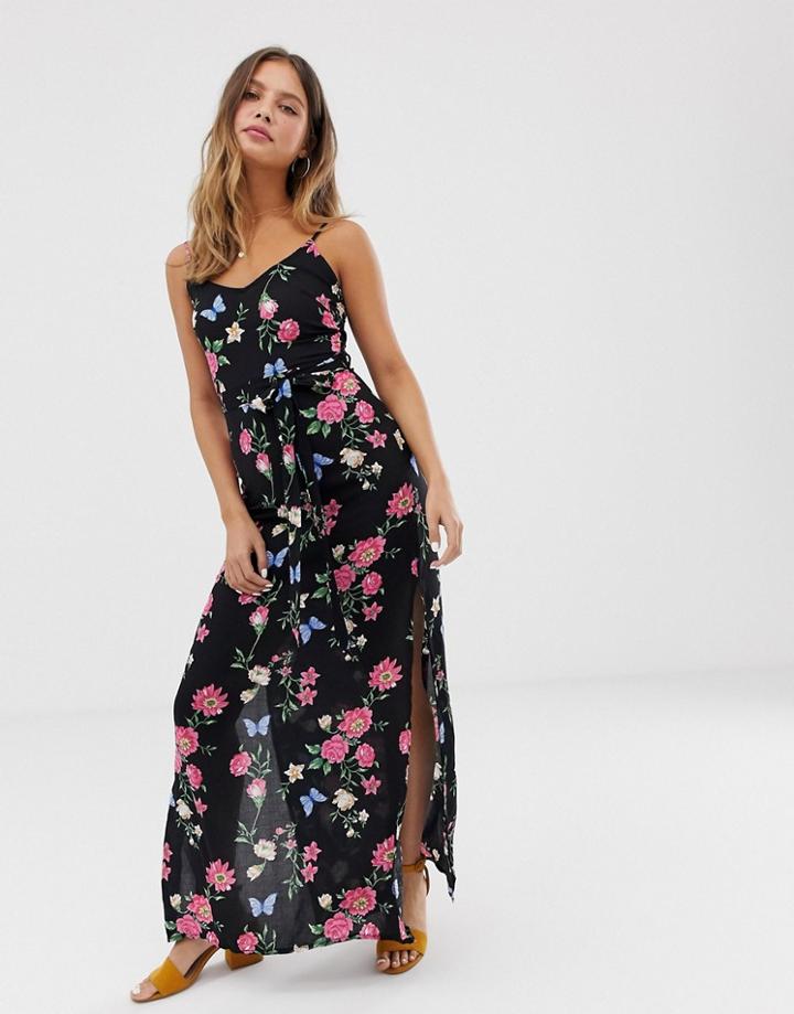 Parisian Cami Strap Maxi Dress In Black Floral