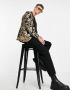 Twisted Tailor Blazer In Black With Gold Sequin Floral Design