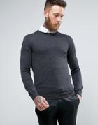 Asos Muscle Fit Merino Wool Sweater In Gray - Gray