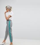 Asos Petite Checked Tapered Pants With Sports Trim - Multi
