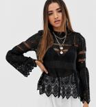 Boohoo Peplum Top With Bell Sleeve - Black