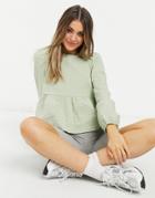 Monki Maria Organic Cotton Blouse With Peplum Hem In Sage Green