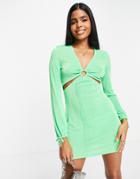 Miss Selfridge Slinky Ring Detail Cut-out Mini Dress In Green
