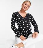 Asos Design Maternity Button Front Top In Daisy Print-black