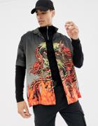 Asos Design Oversized Shirt With Dragon Placement Print - Black