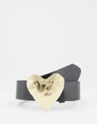 Glamorous Hip And Waist Belt With Hammered Gold Heart Buckle-black