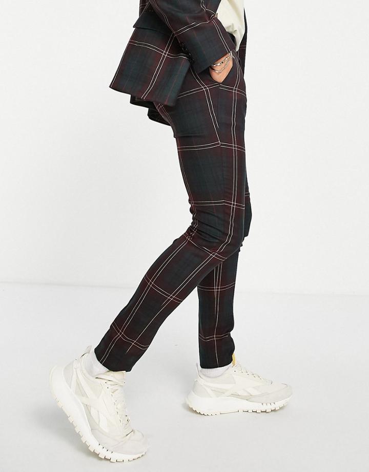 Asos Design Super Skinny Suit Pants In Green Tartan Check