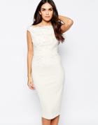 Little Mistress Embroidered Bardot Midi Dress - Nude