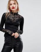 Y.a.s Lace High Neck Top - Black