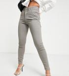 Asos Design Petite High Rise Ridley 'skinny' Jeans In Gray-grey