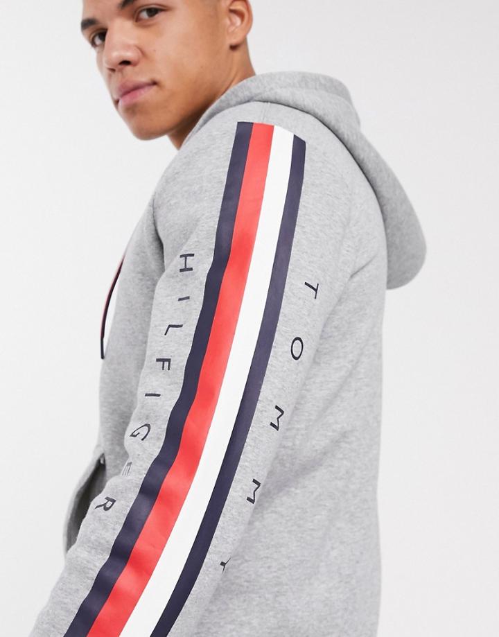 Tommy Hilfiger Global Logo Zip Hoodie In Gray