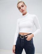 Asos Design Turtleneck Crop Top With Long Sleeve In White - White