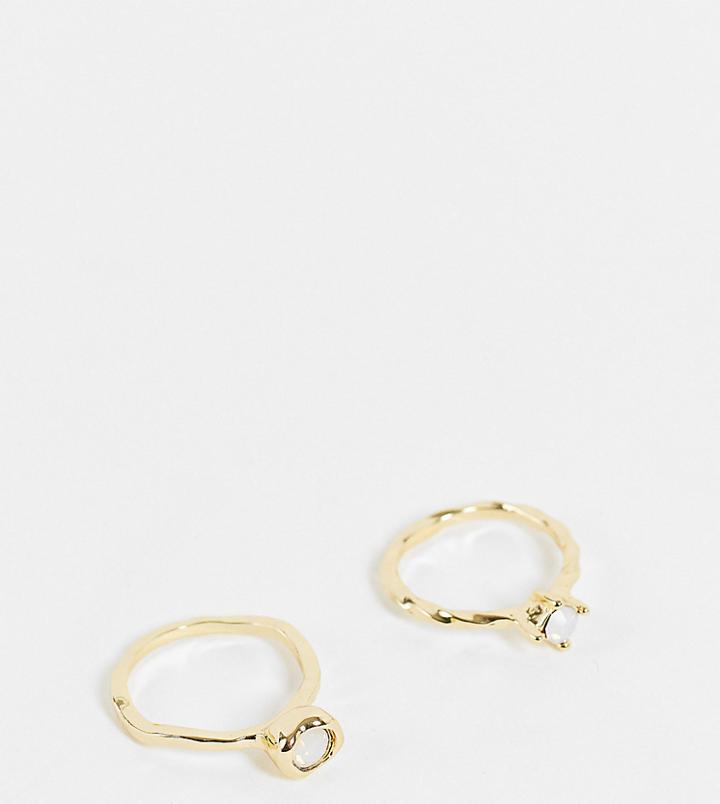 Designb Curve London Pack Of 2 Hammered Opal Rings In Gold Tone