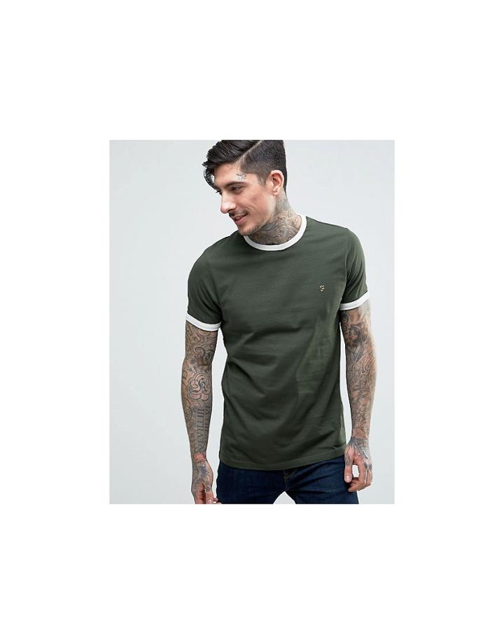 Farah Groves Ringer T-shirt Slim Fit In Green/ecru - Green