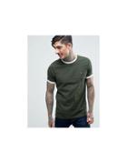 Farah Groves Ringer T-shirt Slim Fit In Green/ecru - Green