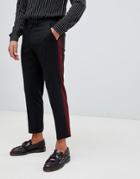 Asos Design Slim Crop Smart Pants In Alternating Color Side Stripe - Black