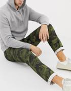 Asos Design Slim Pants In Camo - Green