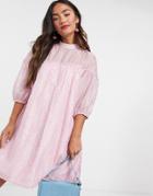 Vila Mini Smock Dress In Textured Spot Pink