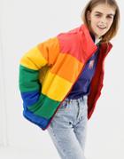 Daisy Street Padded Jacket In Rainbow Stripe - Multi