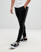 Asos Design Super Skinny Joggers With Stud Side Stripe - Black