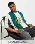 Asos Design Oversized Vertical Stripe T-shirt In Green With Fruit Print-black